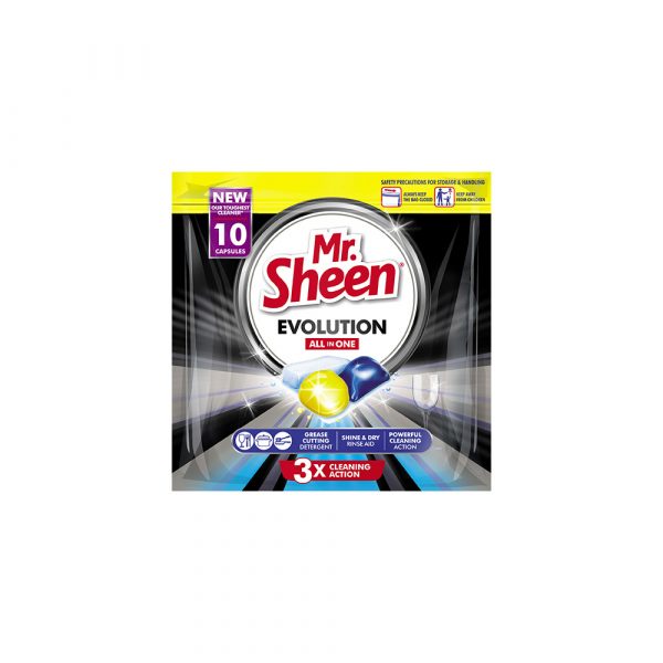 Mr. Sheen Evolution All in One Dishwasher Capsules – 10 Capsules