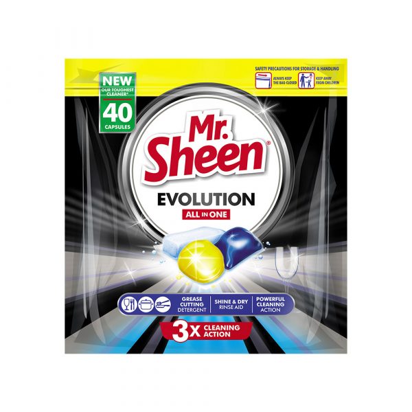 Mr. Sheen Evolution All in One Dishwasher Capsules – 40 Capsules